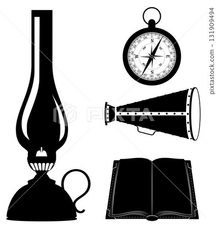 items retro old vintage icons black silhouette cartoon stock vector illustration 131909494
