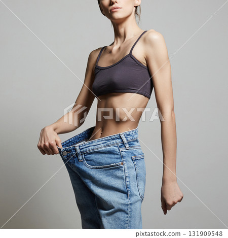 slim Young woman in jeans. Beautiful body Thin Girl 131909548
