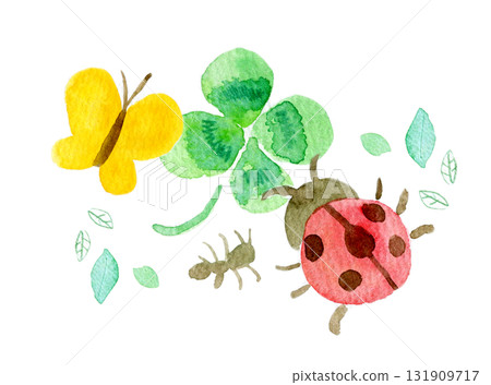 Simple watercolor illustration of spring insects 131909717