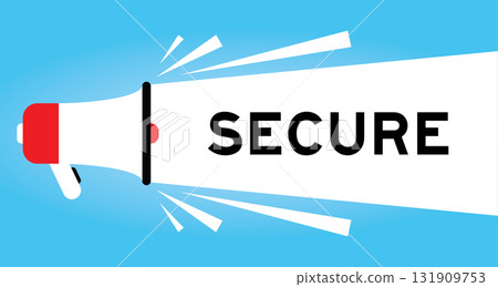 Color megaphone icon with word secure in white banner on blue background 131909753