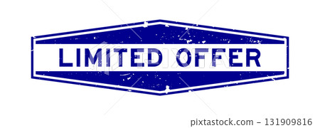 Grunge blue limited offer word hexagon rubber seal stamp on white background 131909816