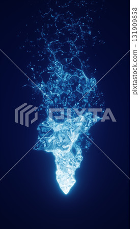 Abstract glowing blue water flame shape, futuristic liquid energy effect on dark background Abstract glowing blue water flame shape, futuristic liquid energy effect on dark background 131909858