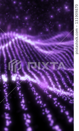 Glowing purple particle strands forming a DNA-like structure on a dark background Glowing purple particle strands forming a DNA-like structure on a dark background 131909870