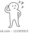 陷入困境的人的線條/簡筆畫插圖（帶問號） 131909925