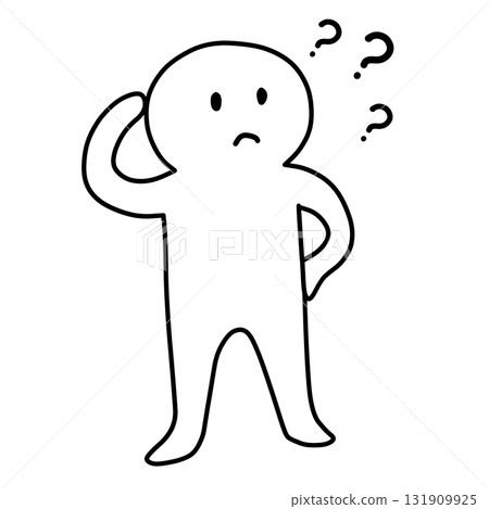 陷入困境的人的線條/簡筆畫插圖（帶問號） 131909925