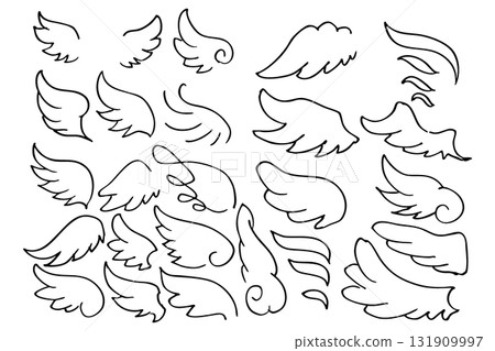 Cute angel wings vector set | Heart, frame, Valentine's Day, wedding decoration material 131909997