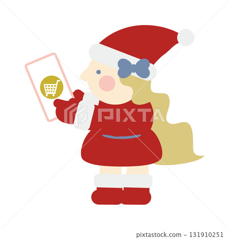 Cute girl Santa Claus shopping online with a smartphone 131910251