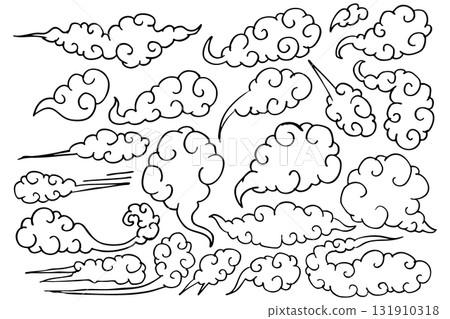 Japanese-style cloud icon set | Monochrome auspicious clouds, Chinese-style design, decorative materials 131910318