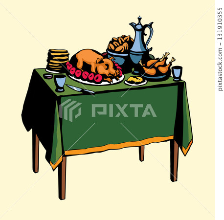 Vector drawing. Tasty feast food Vector drawing. Tasty feast food 131910355