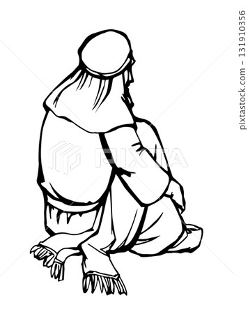 Vector drawing. Man sitting on the ground 131910356