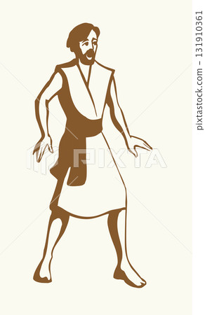 Vector drawing. Fearfull man in ancient dress Vector drawing. Fearfull man in ancient dress 131910361