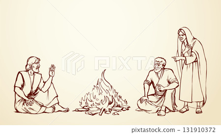 Vector drawing. Man sitting on the ground 131910372