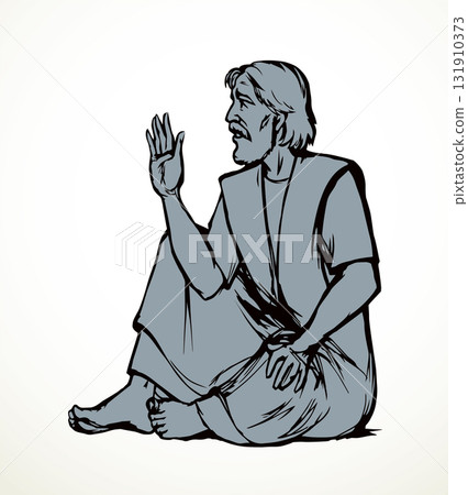 Vector drawing. Man sitting on the ground 131910373