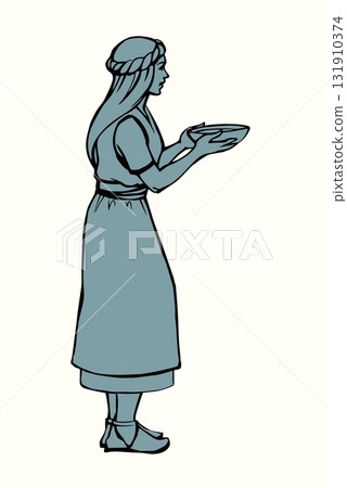 Vector drawing. Slave girl offer food 131910374