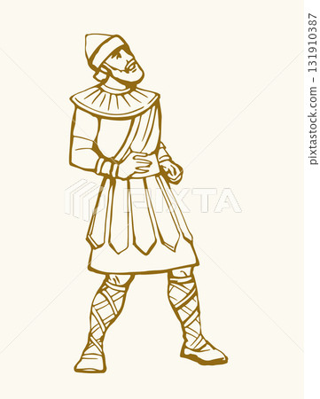 Vector drawing. The king looks at the youths in the oven 131910387