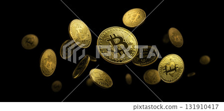 Golden Cryptocurrency Coins Floating Confidently Against a Dark Background Atmosphere Golden Cryptocurrency Coins Floating Confidently Against a Dark Background Atmosphere 131910417