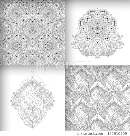 Black and white seamless patterns and ornaments, ethnic, oriental designs Black and white seamless patterns and ornaments, ethnic, oriental designs 131910509