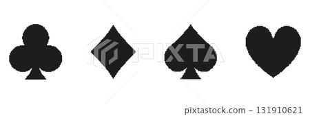 Playing Card Suits Pixel Art Icon Set. Clubs, Diamonds, Spades, And Hearts Symbol Collection. Classic Card Game Elements. Isolated Vector Illustration Playing Card Suits Pixel Art Icon Set. Clubs, Diamonds, Spades, And Hearts Symbol Collection. Classic Card Game Elements. Isolated Vector Illustration 131910621
