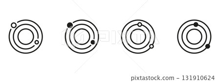 Solar System Planetary Orbits Line and Solid Icon Set. Astronomy Celestial Bodies Orbiting Paths Cosmic Model and Space Exploration Symbol Collection. Isolated Vector Illustration 131910624