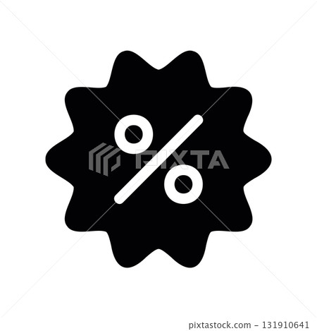 Simple black vector icon with a theme sticker, discount 131910641