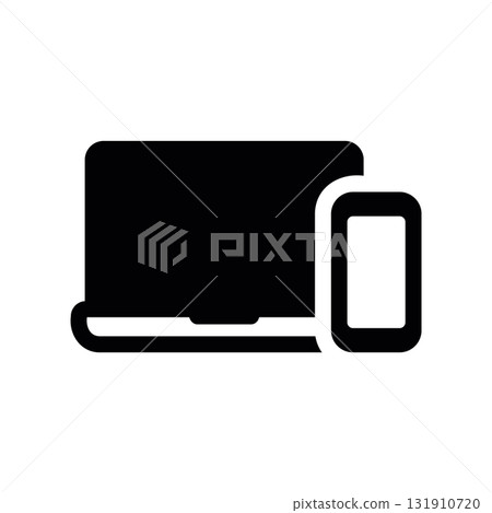 Simple black vector icon with a theme laptop, smartphone, connection 131910720