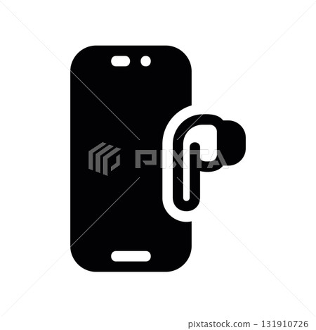 Simple black vector icon with a theme smartphone, headphones, connection 131910726