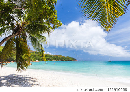 Anse Lazio beach, Praslin Island, Seychelles. Sunny tropical beach landscape Anse Lazio beach, Praslin Island, Seychelles. Sunny tropical beach landscape 131910968