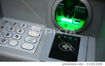 ATM Blinking A Green Light And Ready To Work With Your Card 131911009