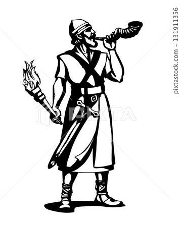 Vector drawing. Warrior with torch Vector drawing. Warrior with torch 131911356