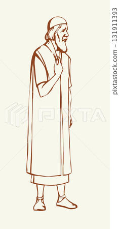 Vector drawing. Old man in ancient clothing Vector drawing. Old man in ancient clothing 131911393