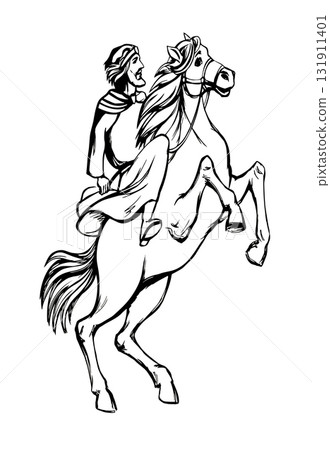 Vector drawing. Man on the horse 131911401