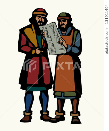 Vector drawing. Two men reding a newspaper Vector drawing. Two men reding a newspaper 131911404
