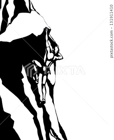 Climber climbs on a rock. Vector drawing 131911410