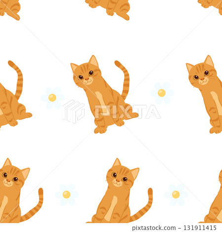 seamless cartoon cat and daisy flower pattern in kawaii style for pet lovers wallpaper wrapping and stationery 131911415