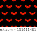 Seamless pattern with flying bats for Halloween decor. Red bat silhouettes on a dark background. A scary background with bats for printing on fabric and paper, banners, posters. Vector illustration 131911481