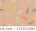 Seamless pattern with leaves in a pastel color palette. Autumn background with leaves in a simple style. Autumn falling leaves for print, banners, and wrapping paper. Vector illustration 131911484
