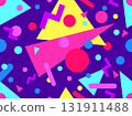 Geometric seamless pattern with memphis elements in 80s style. Colorful pattern with different geometric shapes. Design for packaging, covers, wrapping and promotional products. Vector illustration 131911488