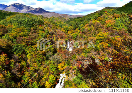 秋葉飄灑在日光的霧降瀑布 131911568