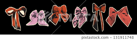 Bows and decorative ribbons halftone art collage cut outs set Red and pink paper clippings Vintage dotted stickers for Christmas and Valentine's day mixed media design Modern retro vector illustration Bows and decorative ribbons halftone art collage cut outs set Red and pink paper clippings Vintage dotted stickers for Christmas and Valentine's day mixed media design Modern retro vector illustration 131911748