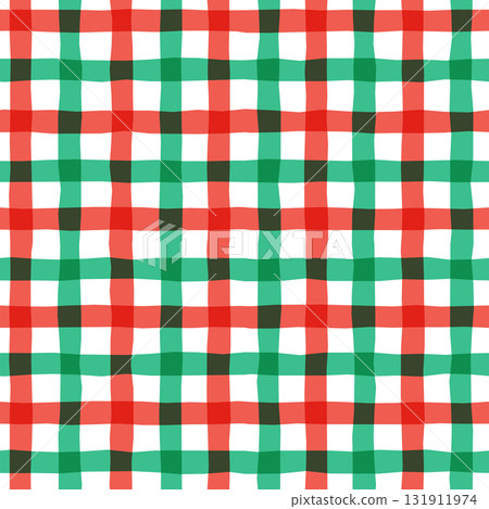 Red and green Christmas gingham vector seamless pattern, Cute holiday plaid background 131911974