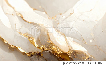 A luxurious marble pattern that blends white and gold in a flowing pattern 131912069