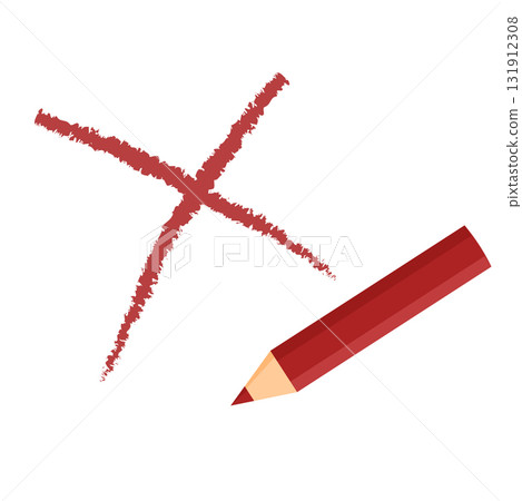 Illustration of a red pencil drawing a cross with a red line Illustration of a red pencil drawing a cross with a red line 131912308