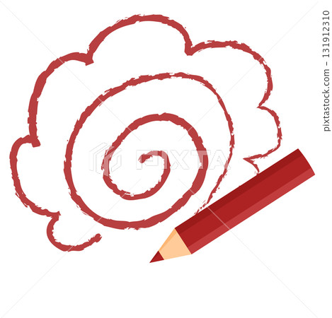 Illustration of a red pencil drawing a circle with a red line 131912310