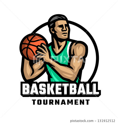 Logo of a basketball player with a ball in his hands. Logo of a basketball player with a ball in his hands. 131912512