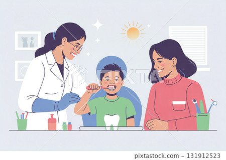 Tooth brushing instruction (educational scene) 131912523