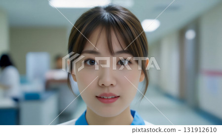 女學生在醫學訓練期間面帶笑容、神情清爽的正面肖像 | 醫院、學生、醫療、女性、人物 131912610