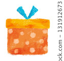 Hand-drawn gift box illustration, crayon-style, polka dot pattern 131912673
