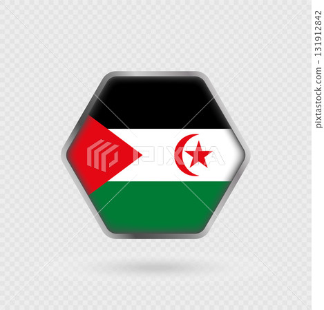 Sahrawi Arab Democratic Republic flag in a hexagon frame. 131912842