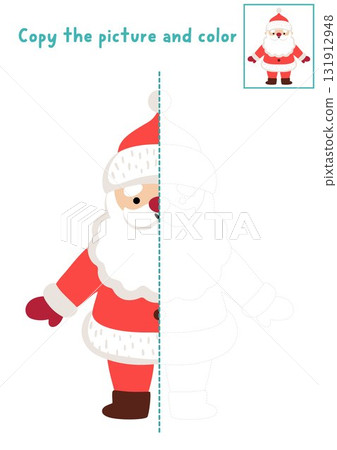 Complete the Santa Claus. Vector Christmas symmetrical drawing practice worksheet. Printable New Year coloring activity for kids. Copy the picture game with traditional winter holiday character Complete the Santa Claus. Vector Christmas symmetrical drawing practice worksheet. Printable New Year coloring activity for kids. Copy the picture game with traditional winter holiday character 131912948