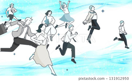 Startup image illustration - Jumping business person - Casual clothes - White background illustration material 131912950